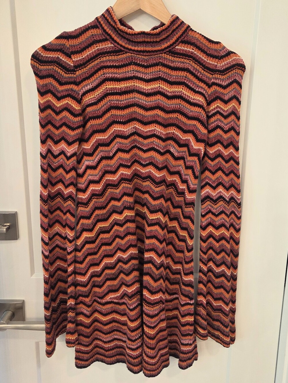 Free People Chevron Knit Mini Dress Bell Sleeve XS Boho Festival Indie Y2K